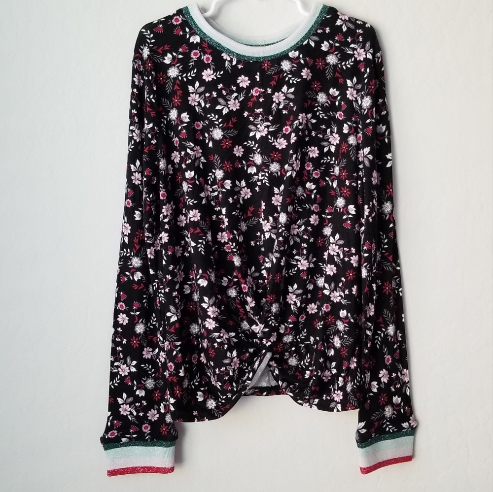 Love Fire youth Girls Ditsy Floral Front Knot Long Sleeve Top Size Large Junior
